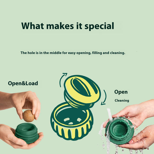 Green silicone treat-dispensing dog toy and yellow silicone slow feeder mat with four round compartments. - Image 2