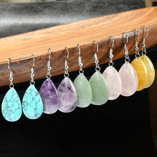 Aretes de Piedra Natural Estilo Chino Gota de Agua - Image 2