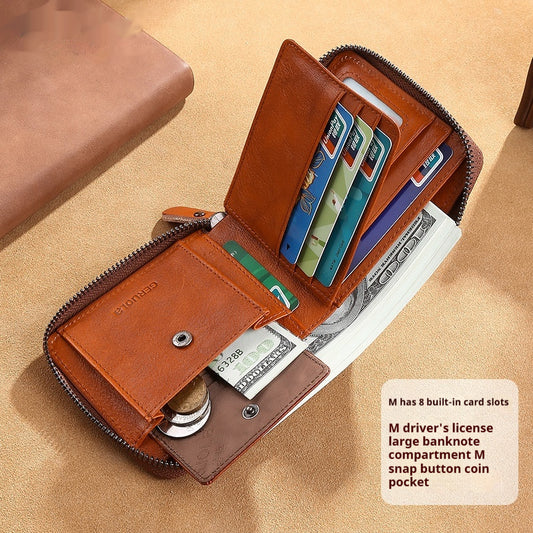 Cartera de Cuero Genuino para Hombre con Múltiples Compartimientos y Cierre de Cremallera - Image 2
