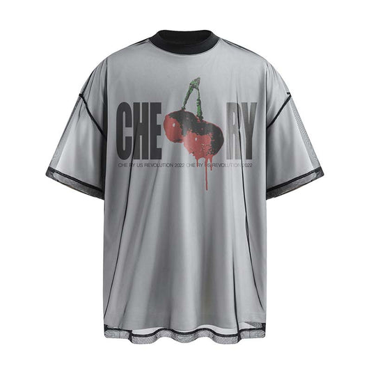Camiseta Hombre Estampado Cereza Diseño Letras - Doble Capa Manga Corta - Image 2