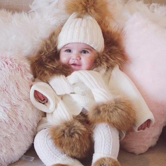 Conjunto Gorro y Bufanda de Lana con Pompones para Niños - Image 2