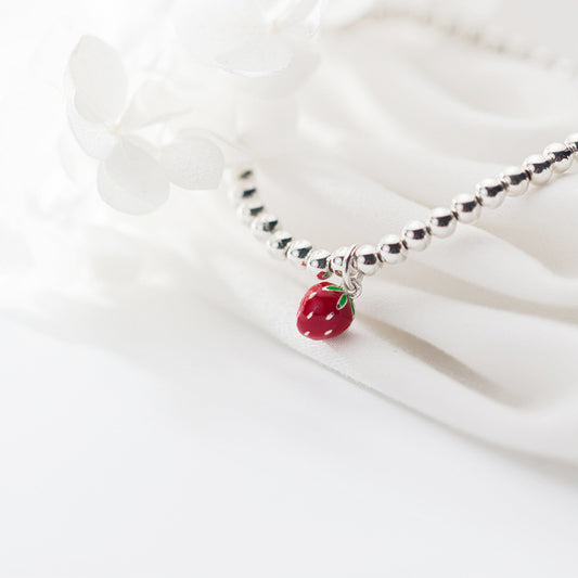 Pulsera de Plata S925 con Dije de Fresa Lacado Estilo Coreano - Image 2