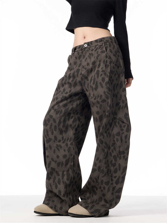 Pantalones Jeans Leopardo Retro Mujer Cintura Alta Pierna Ancha - Image 2