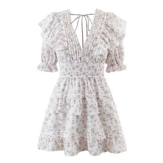 Vestido Estampado Especiado con Mangas Abullonadas y Cordones - Image 2