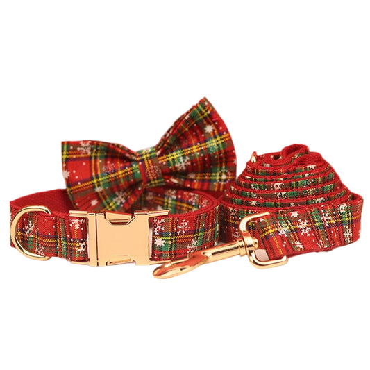 Collar Navideño para Mascotas con Correa - Diseño Copo de Nieve y Lazo - Image 2