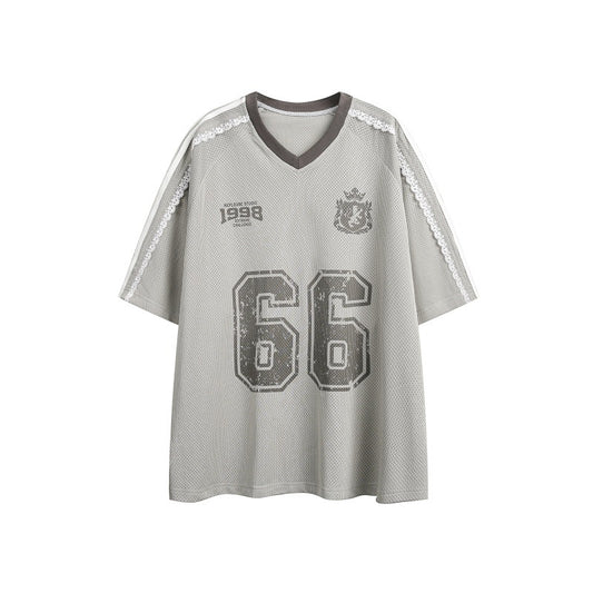 Playera Retro Oversized con Contraste de Colores y Cuello V - Image 2