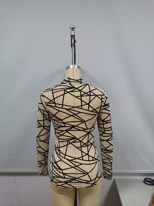 Blusa Slim Elegante de Cuello Alto con Malla y Efecto Flocking - Image 2
