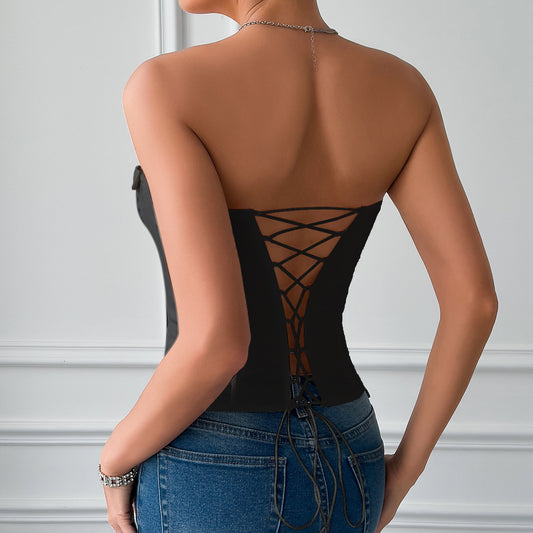 Corset Satinado con Encaje de Espina de Pez y Anillo de Acero - Image 2