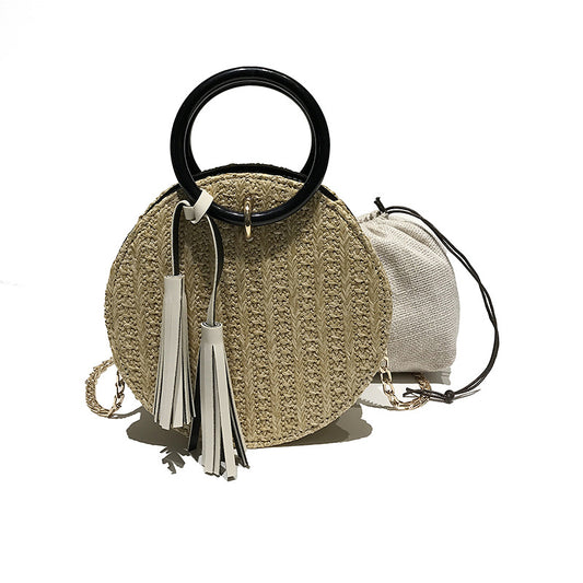 Bolsa de Hombro Redonda de Paja Coreana - Diseño Minimalista - Image 2