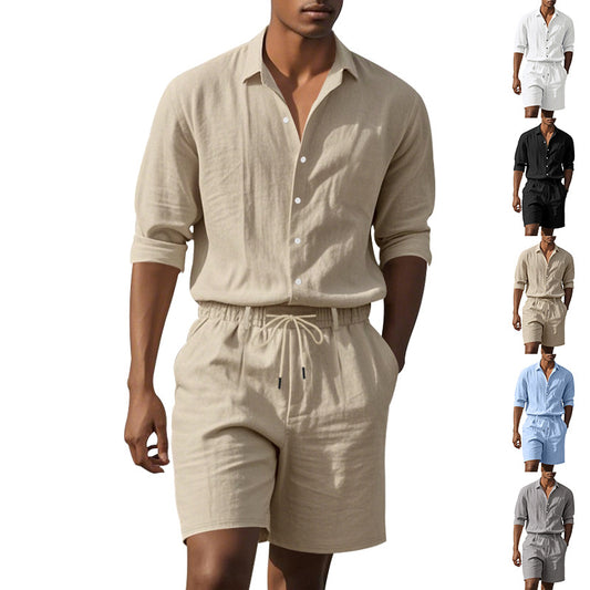 Conjunto de Playa: Camisa Manga Larga y Shorts Casuales - Image 2