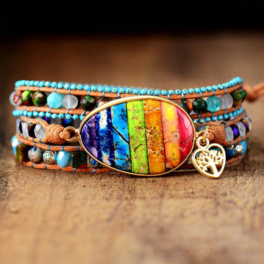 Pulsera de Cuero con Chakras del Emperador - Brazalete Bohemio de Amistad - Image 2
