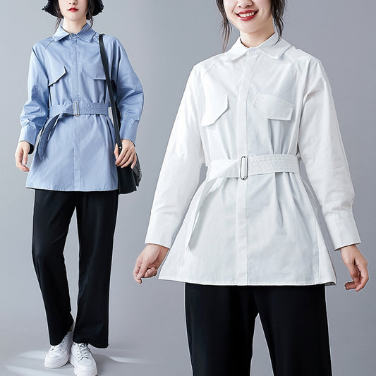 Blusa de Manga Larga Talla Grande para Mujer - Colores Sólidos - Image 2