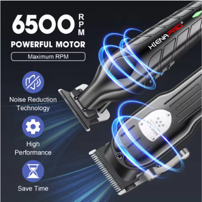 Professional hair clipper set featuring a larger black clipper with an LCD display and a smaller black trimmer, with dimensions. - Image 2