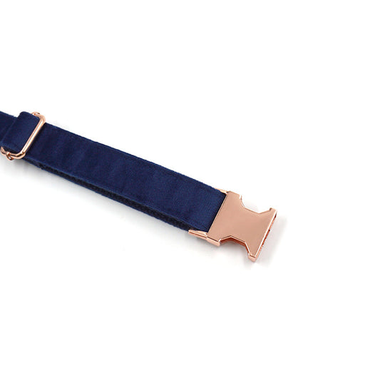 Collar para Mascotas de Terciopelo Azul con Hebilla Oro Rosado - Image 2