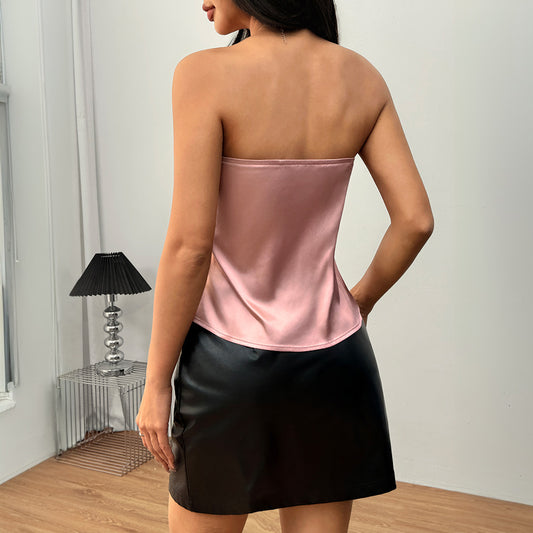 Top Satinado sin Tirantes Escote Strapless Elegante - Image 2