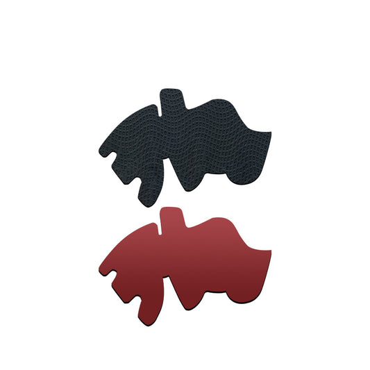 Pair of gamepad silicone stickers, one black with textured grip and one solid red, for enhanced controller grip. - Image 2