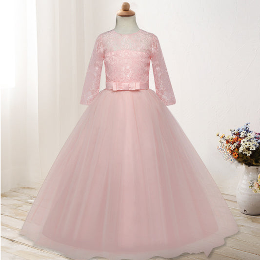 Vestido Infantil de Manga Larga para Dama de Honor - Falda Floral Elegante - Image 2