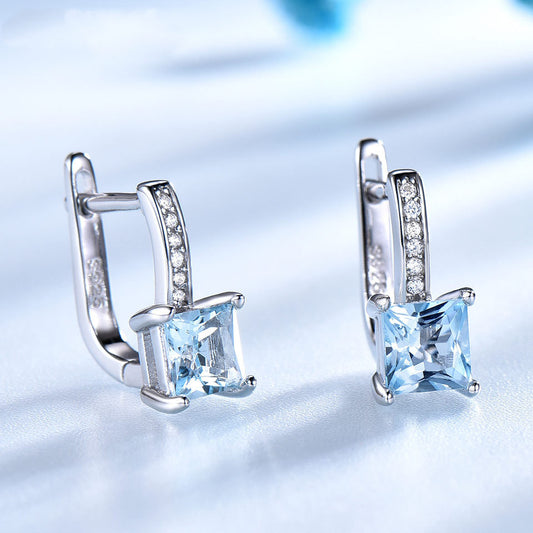 Aretes de Plata con Topacio Azul Cielo - Diseño Minimalista Cuadrado - Image 2