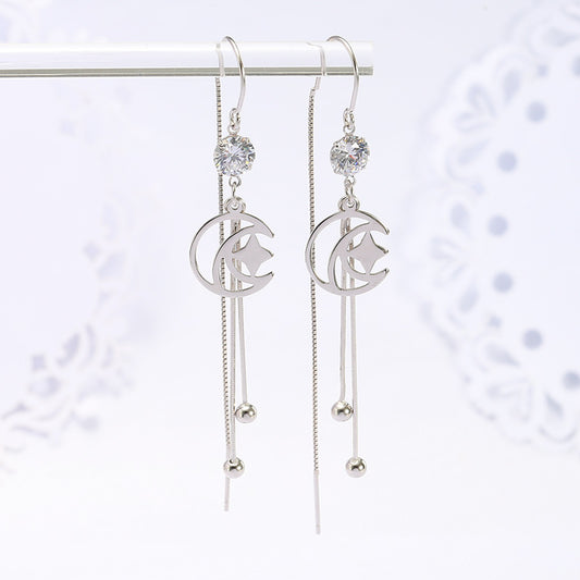 Aretes de Plata Esterlina con Diseño de Luna y Estrella para Mujer - Image 2