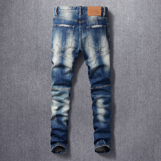 Jeans Slim Vintage Rotos con Parches para Hombre - Image 2