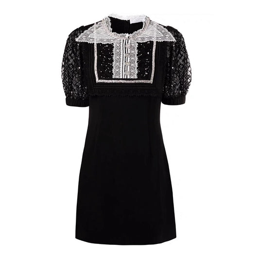 Vestido Slim con Encaje de Malla y Manga Abullonada Brillante - Image 2