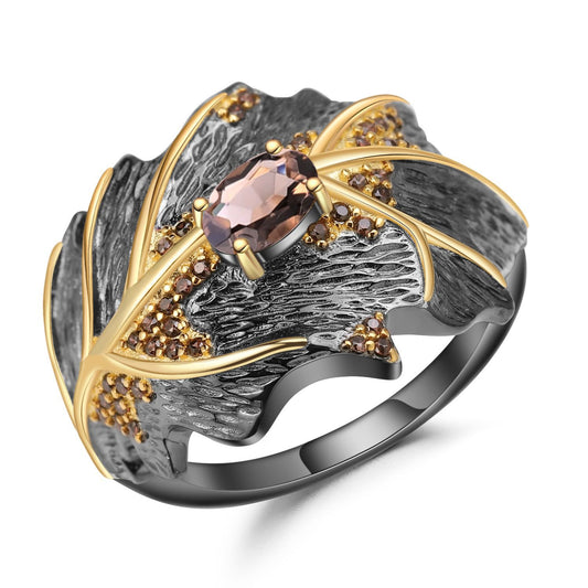 Anillo de Citrina Hoja en Plata 925 con Gema Incrustada - Image 2