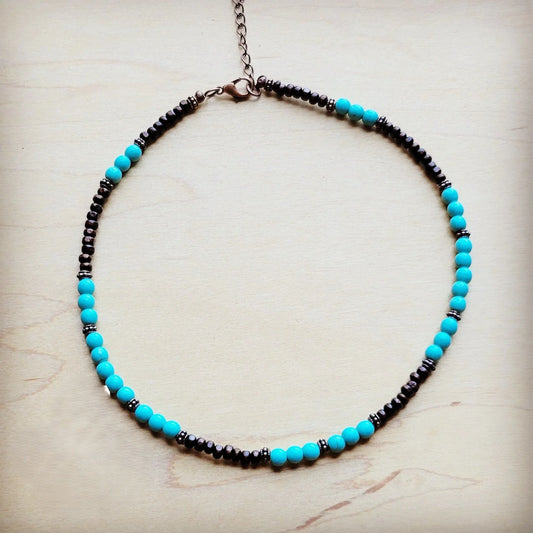 **Blue Turquoise, Wood and Copper Beads Necklace 230g