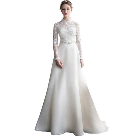 Vestido de Novia Satinado con Mangas Largas - Traje de Gala Elegante - Image 2