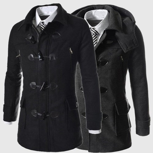 Chaqueta Larga con Capucha en Colores Sólidos para Hombre - Image 2