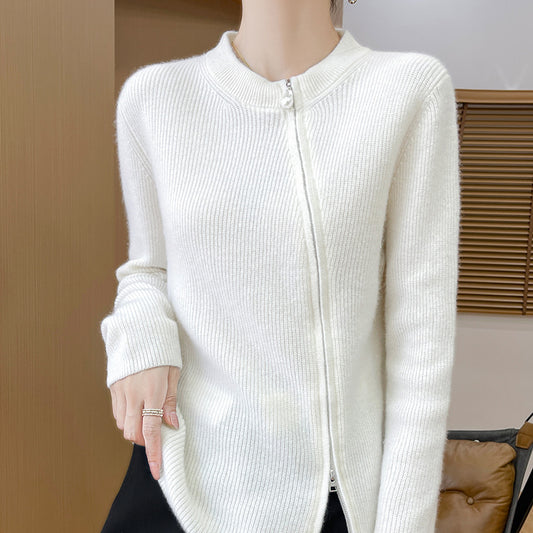 Cardigan Tejido Mujer Cuello Redondo Cremallera Oblicua Ajustado - Image 2