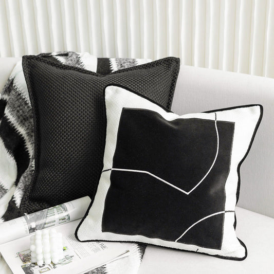 Cojín de Sofá de Algodón y Lino Tejido - Diseño Moderno Blanco y Negro - Image 2