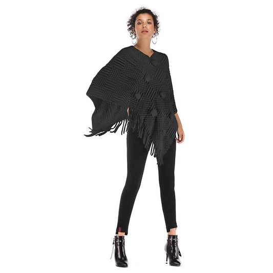 Poncho Tejido con Borlas y Diseño Irregular - Suéter Cape Elegante - Image 2