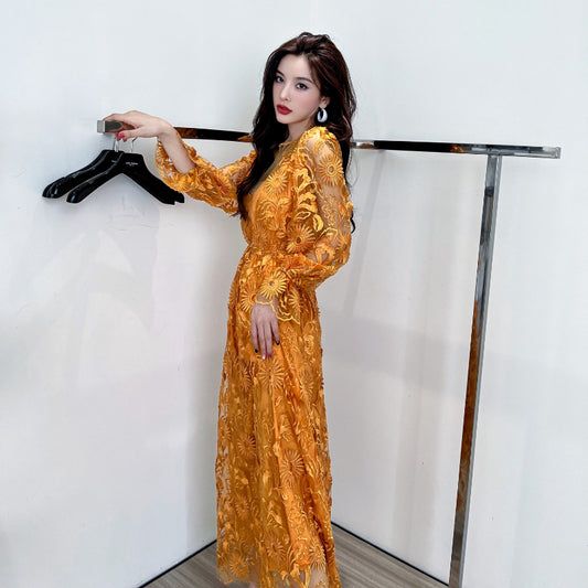 Vestido Maxi Elegante con Encaje Bordado y Malla Transpirable - Image 2