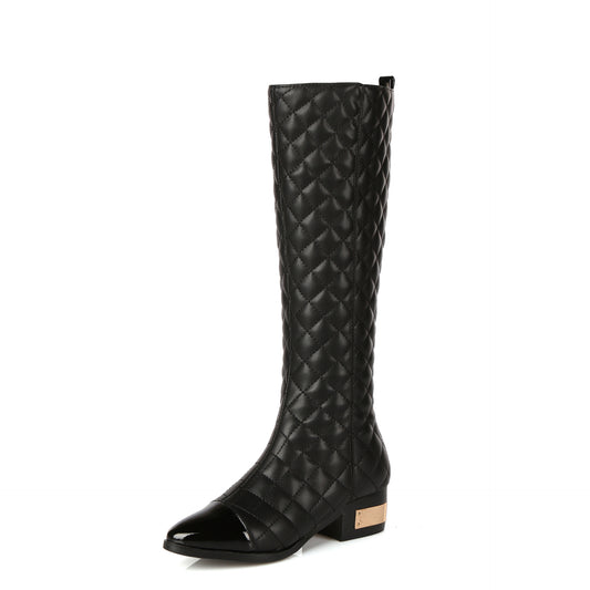 Botas Altas de Cuero Cuadrillé Estilo Británico para Mujer - Image 2