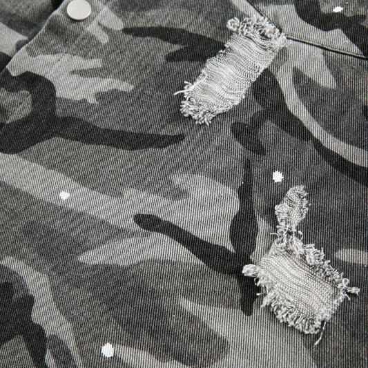 Camisa de Manga Larga Estilo Retro Americano con Diseño Camuflado Desgastado - Image 2