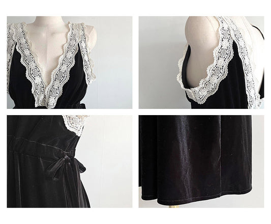 Vestido Slip Elegante de Terciopelo Vintage con Encaje - Image 2