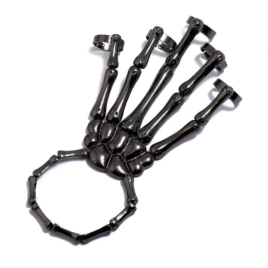 Pulsera Calavera Gótica Doble Dedo Metal Texturizado Punk - Image 2