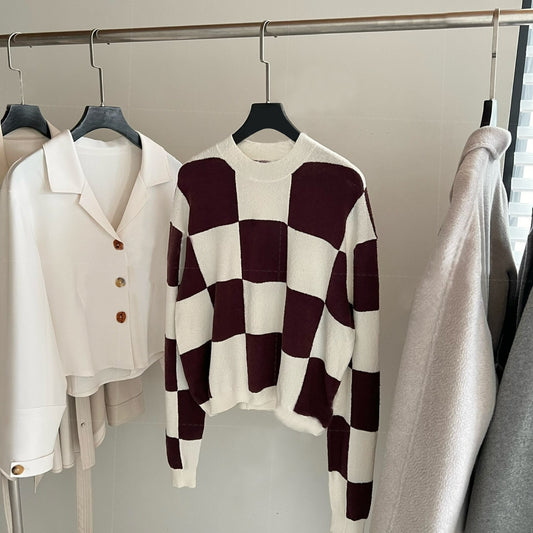 Suéter de Algodón Orgánico con Patrón Ajedrez y Combinación de Colores para Mujer - Image 2