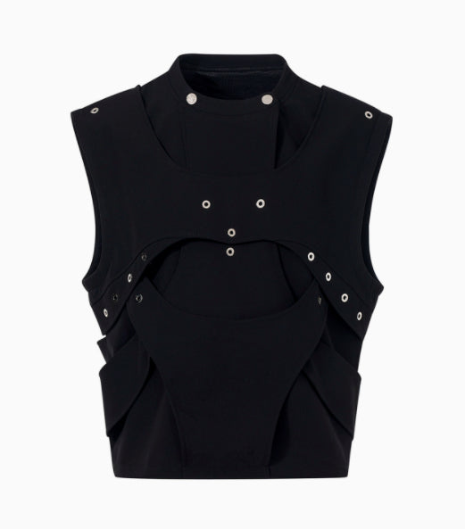 Chaleco Negro de Diseño Deconstruido en Poliéster - Image 2