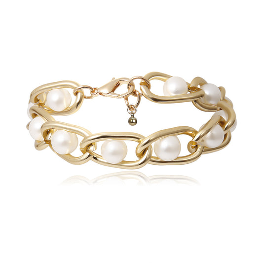 Pulsera de Perlas Incrustadas con Cadena Elegante - Image 2