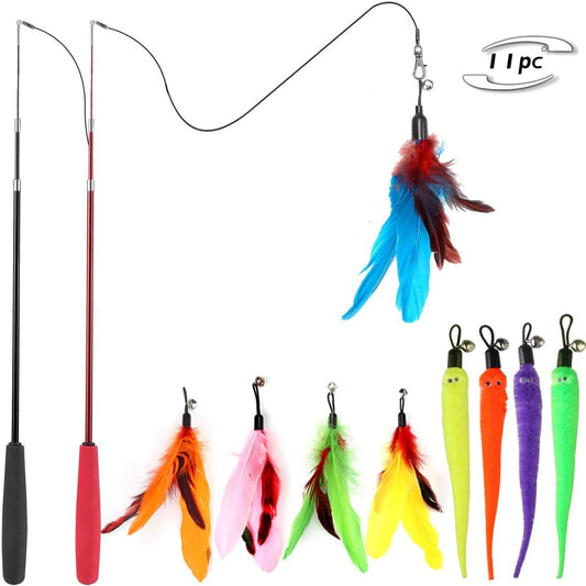Set de 11 Juguetes para Gatos con Plumas Coloridas - Image 2
