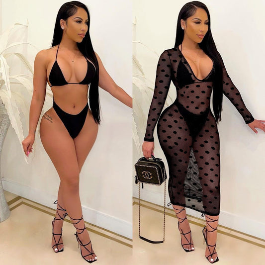 Traje de Baño Tres Piezas Lunares con Tul Transparente - Image 2