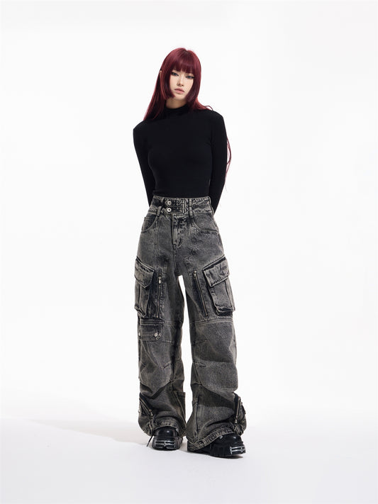 Pantalón Vaquero Retro Estilo Trabajo con Múltiples Bolsillos - Image 2