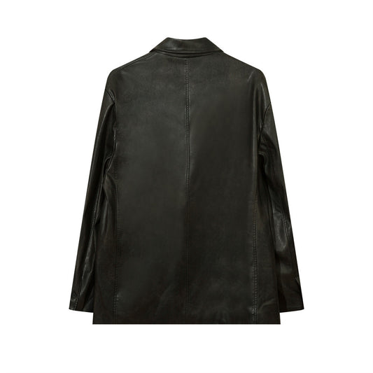 Blazer de Cuero PU Liso para Hombre - Estilo Americano - Image 2
