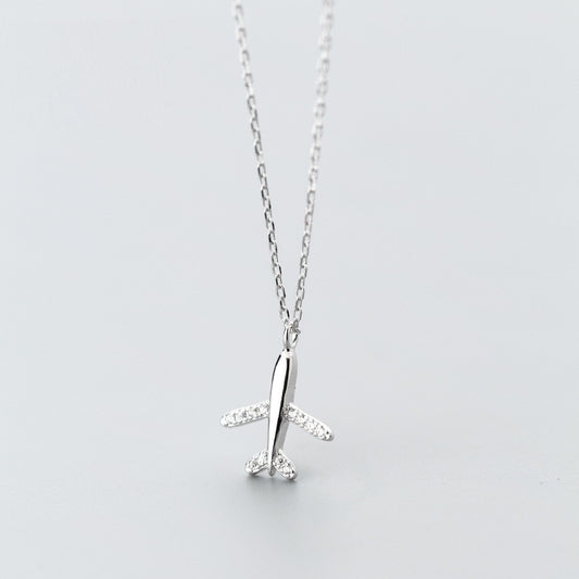 Collar de Plata S925 con Diamantes y Dije de Avión - Image 2