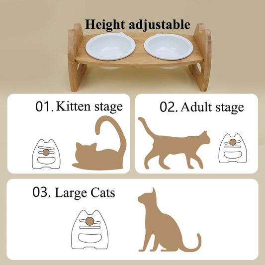 Comedero Doble de Cerámica con Soporte de Madera Ajustable para Perros y Gatos - Image 2
