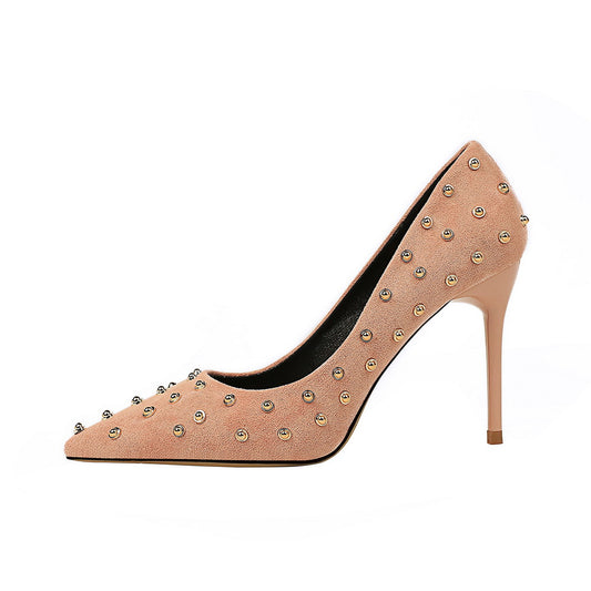 Tacones Altos Stiletto Punta Gamuza Beige - Zapatos Elegantes para Noche - Image 2