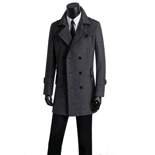 Abrigo Tweed Tipo Trench Coat Largo Medio para Hombre Estilo Coreano - Image 2