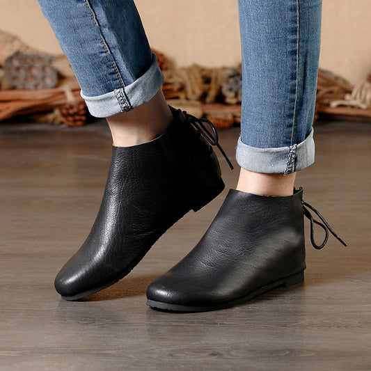 Botas Cortas de Cuero Genuino para Mujer - Diseño Retro Minimalista con Forro Cálido - Image 2