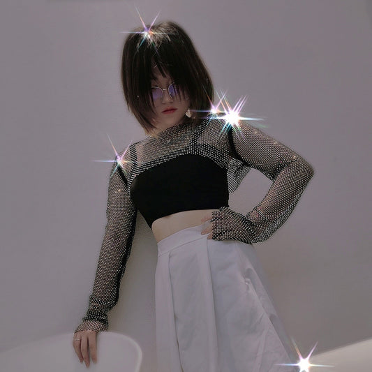 Blusa Brillante de Manga Larga con Cristales de Rhinestone Completos - Image 2